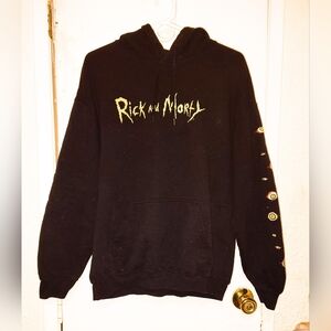 Rick And Morty Black Pull Over.Hoodie Size  L Eyeballs Run Down The Sleeves